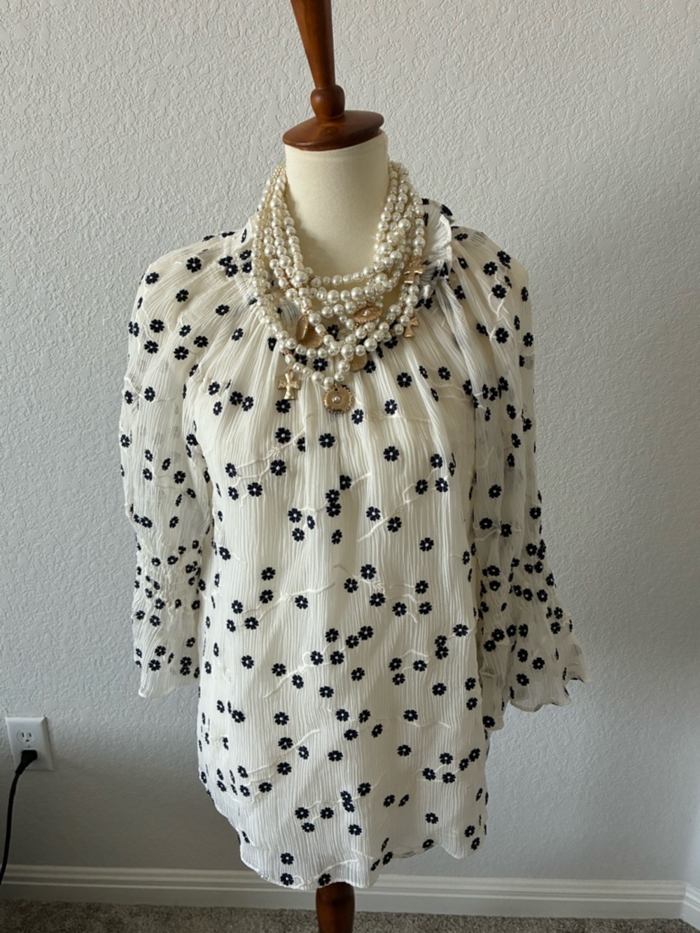 Rebecca Taylor White Blouse with Black Floral Print